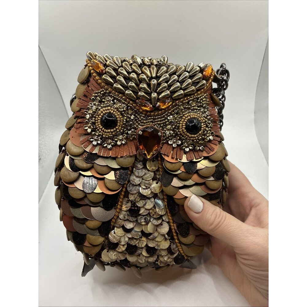 MARY FRANCES What A Hoot Owl Copper Brown Convertible Clutch Handbag